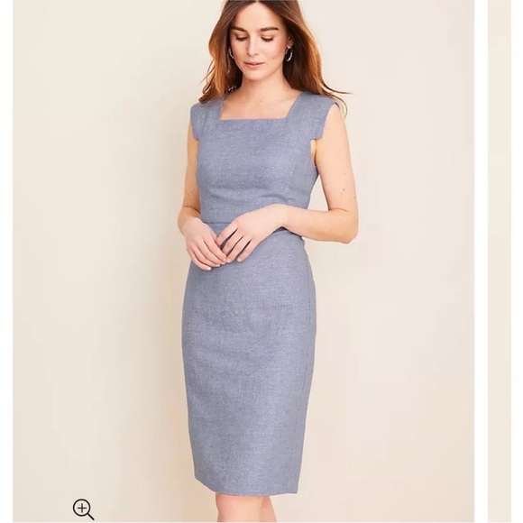 Ann Taylor Square Neck Cap Sleeve Sheath Dress in Linen Twill Size 00 NWT - Picture 1 of 8